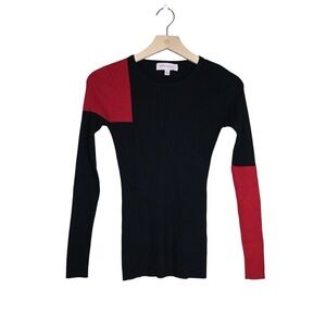 Philosophy Women's S Black & Red Colorblock Ribbed Long-Sleeve Sweater